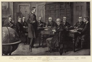 Az Empire Builders, a gyarmati konferencia találkozója Mr Chamberlain szobájában a gyarmati irodában